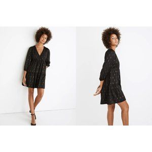 NWT MADEWELL Gold Metallic Jacquard Faux Wrap Tiered Mini Dress + Pockets XS
